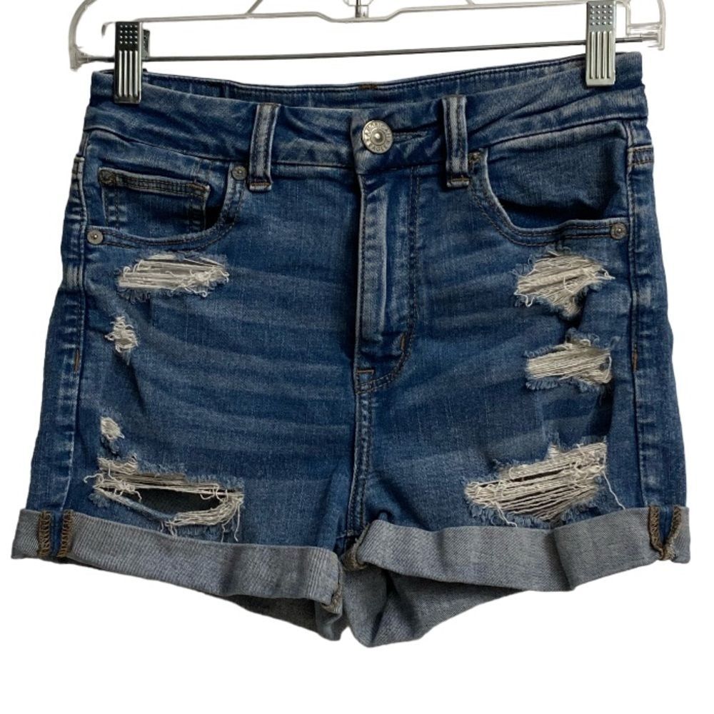 American Eagle Next Level Stretch Hi-Rise Shorts Sz 4 Shorties Distressed Ripped